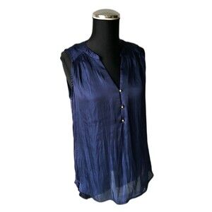 H & M Navy Blue Gold Buttons V-Neck Sleeveless Tank Top - Women's S